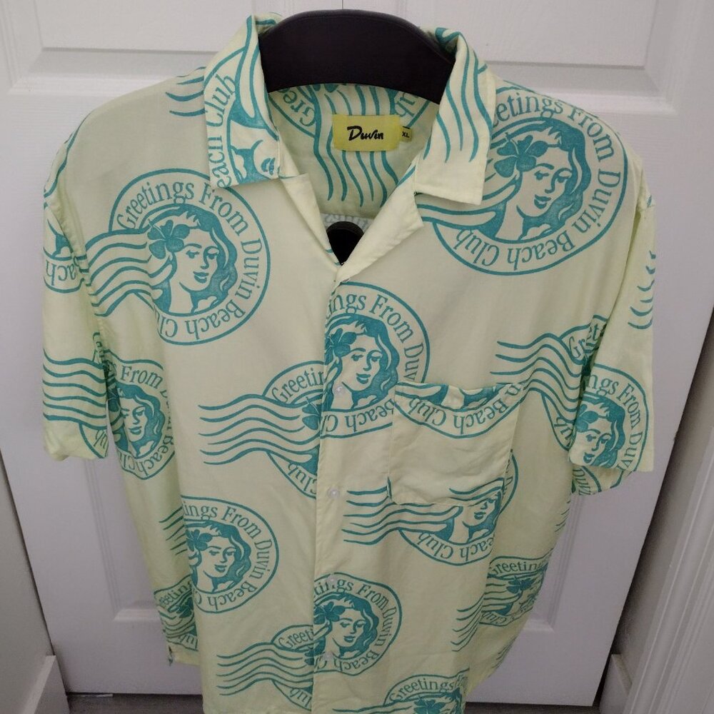 Duvin Keylime Beach Club Button Up XL Retro Camp Collar Shirt - Picture 4 of 10